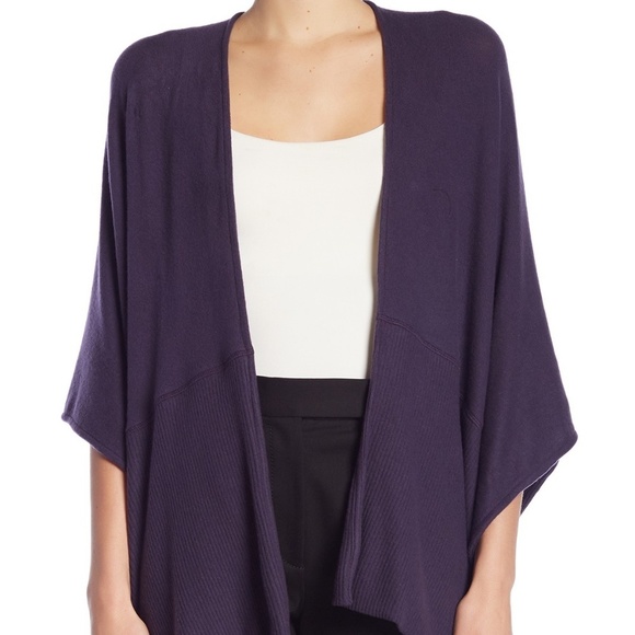 THREE DOTS Hacco Knit Poncho Sweater Tunic Top Cardigan Purple Onesize - Picture 1 of 6